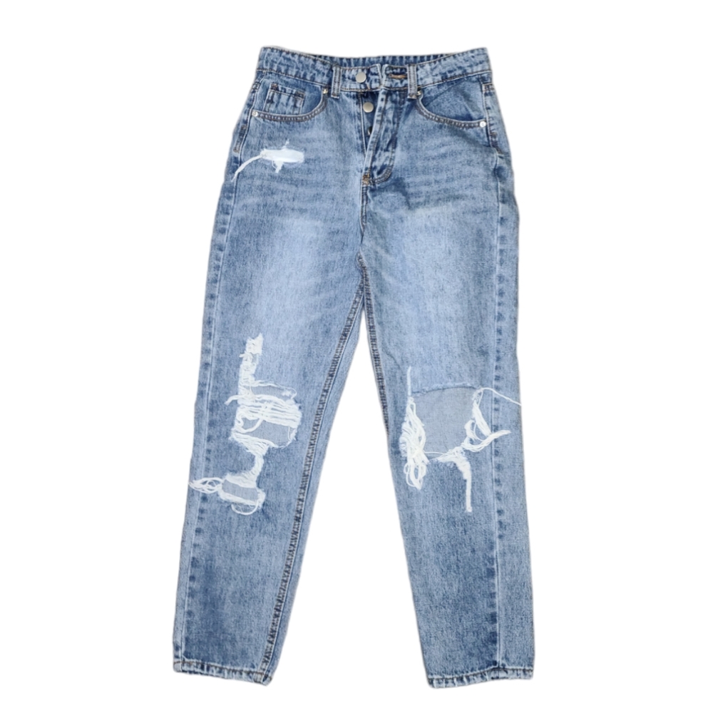 Shein  Size XS Distressed Ripped Button Fly Jeans Medium Wash